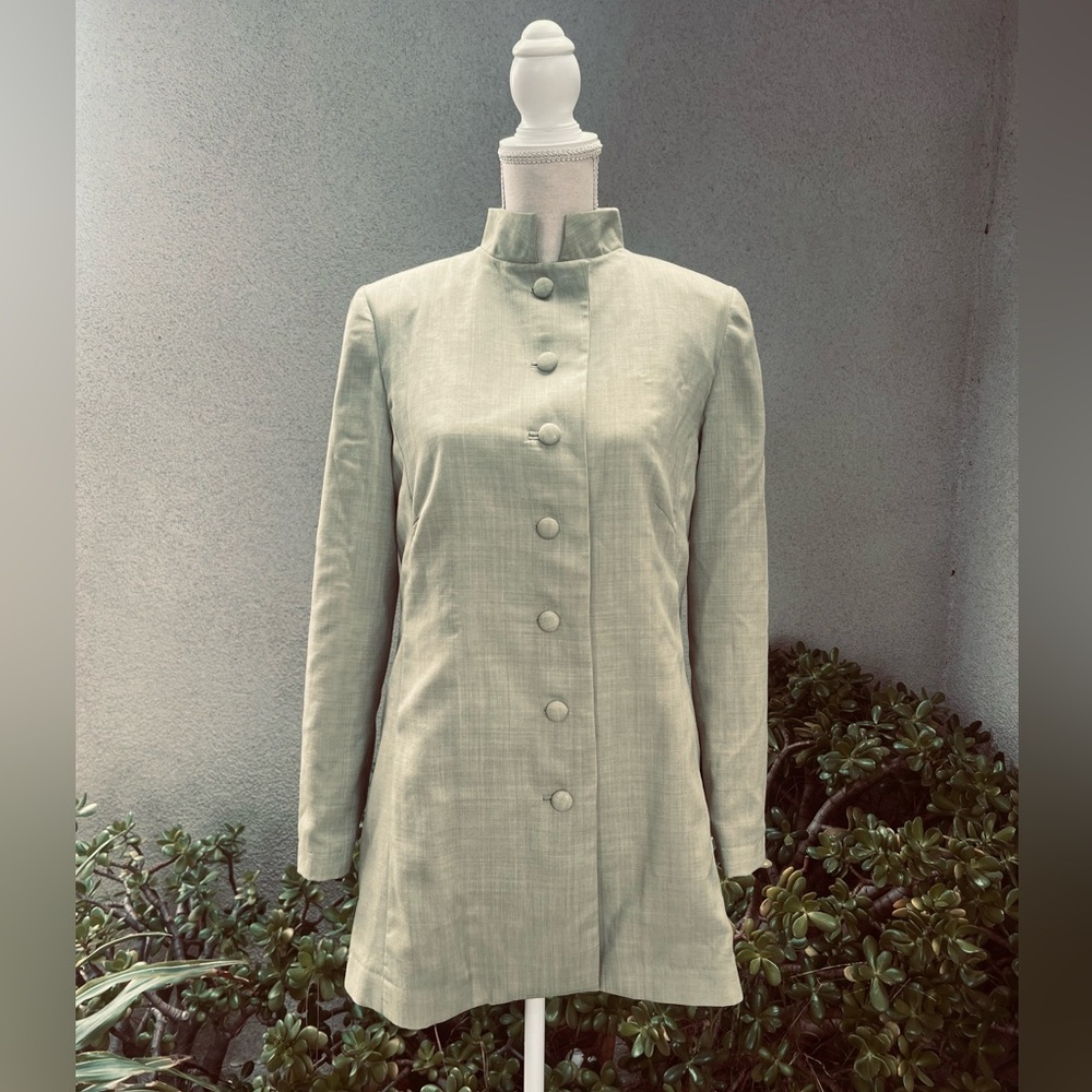 Vtg mod green Nehru style jacket blazer lined Small custom made Susan C Bedzis